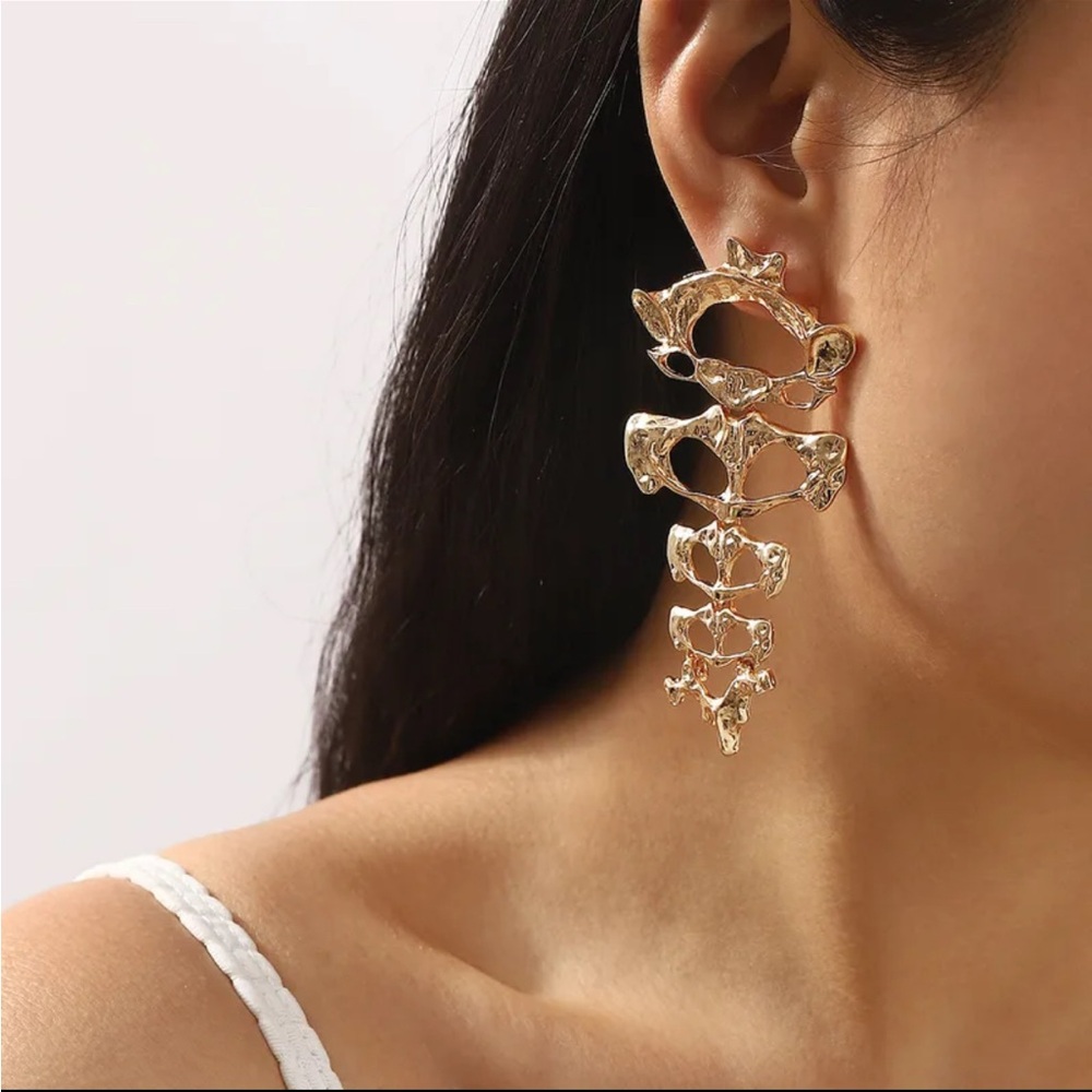 Gold Skeleton Statement Earrings - image 6